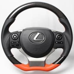 Real Steering Wheel Black Carbon & Orange Leather (Red x Black Euro Stitch)